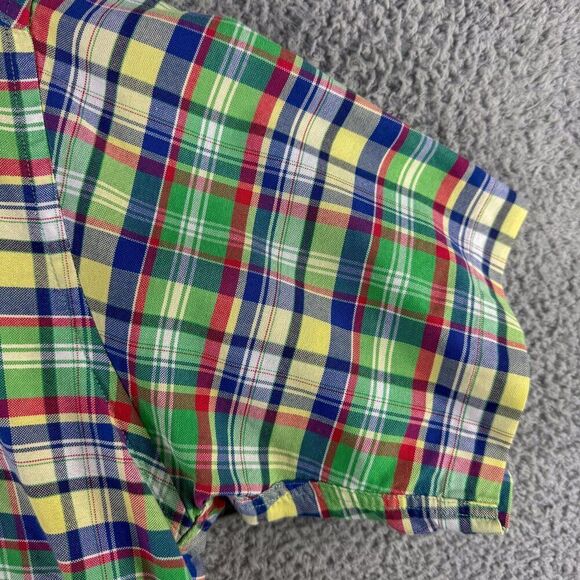 Vintage Tommy Hilfiger Shirt Mens Medium Green Plaid Crest 90s Y2K Camp Casual - Picture 7 of 13